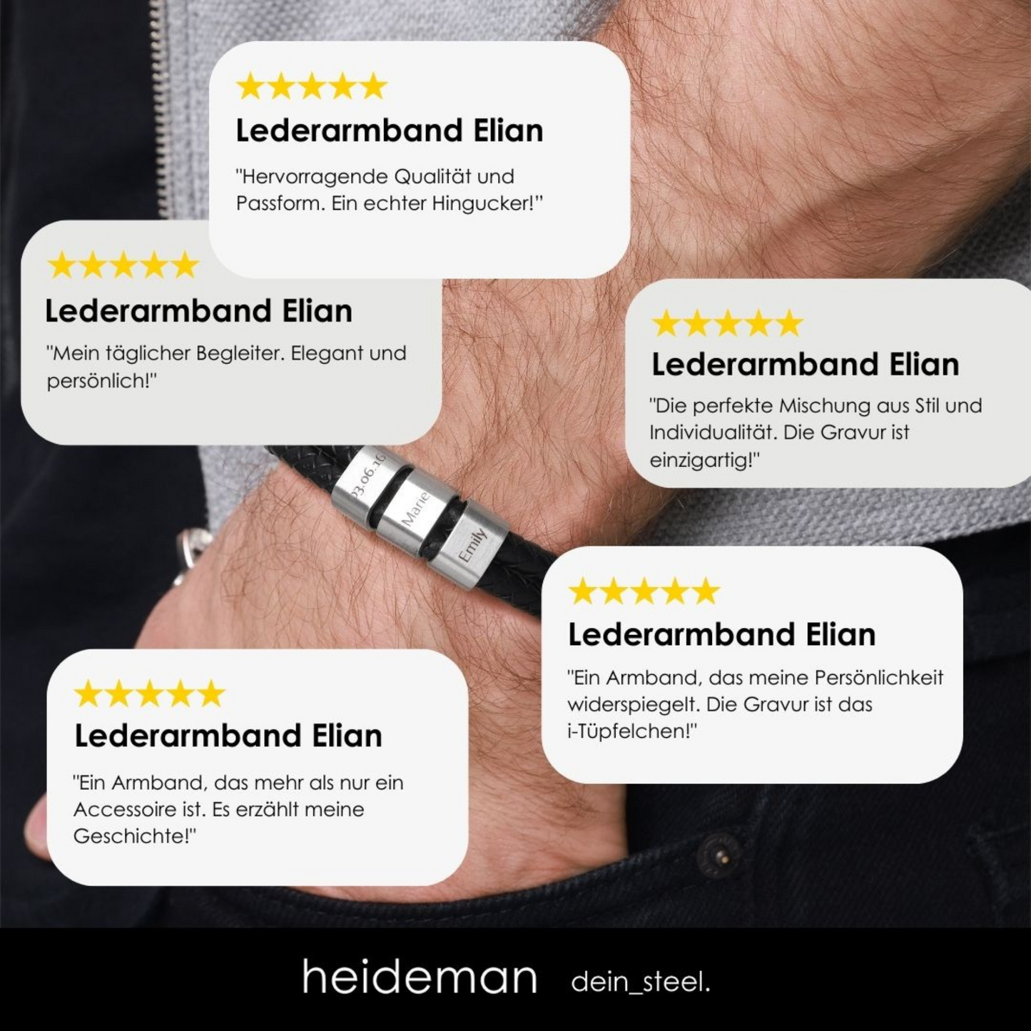 Lederarmband Elian - 3 Elemente