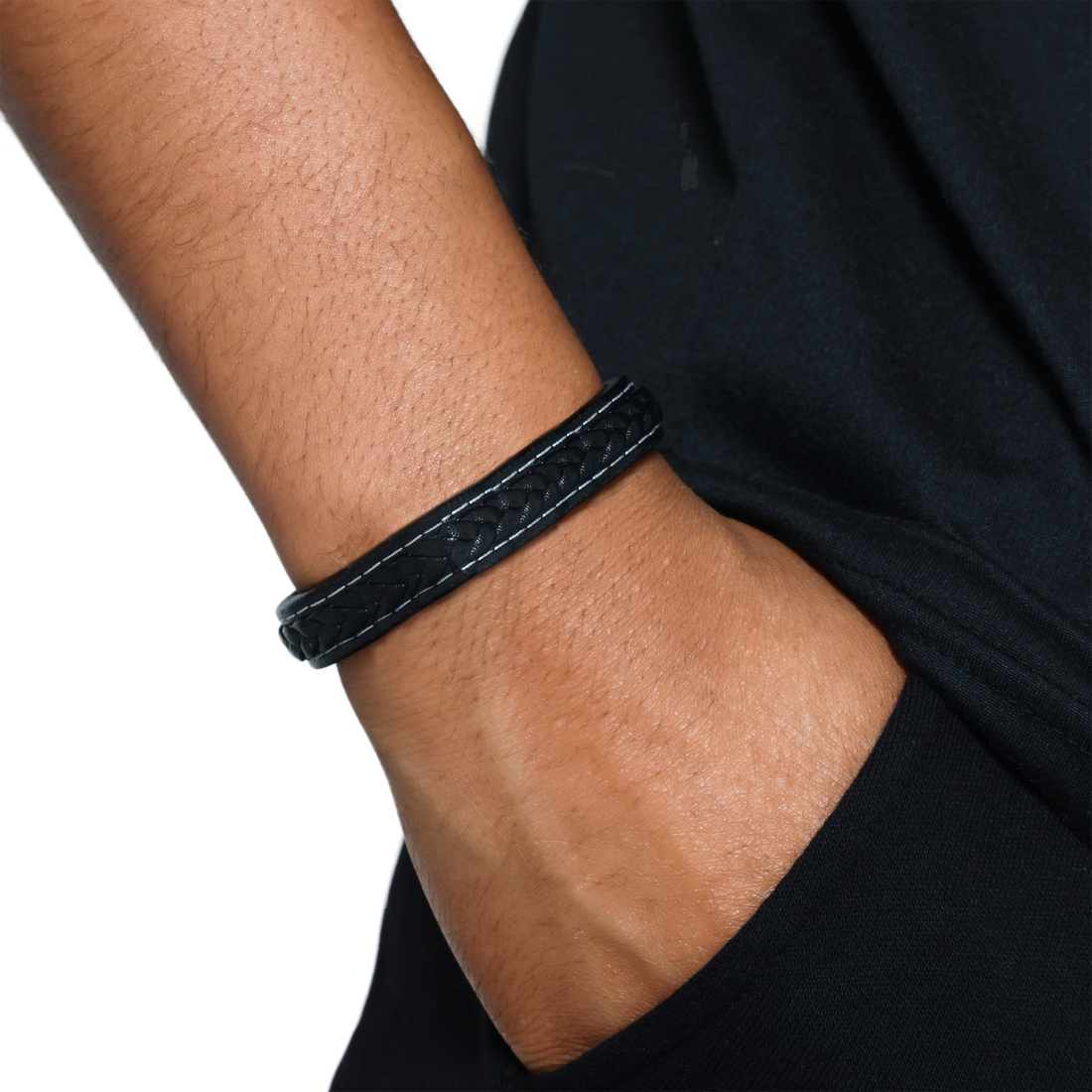 Geflochtenes schwarzes Lederarmband für Herrenmode-Trend