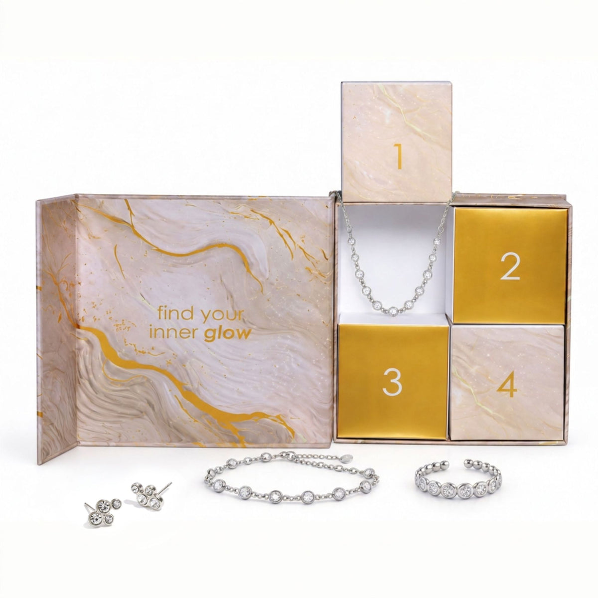 Schmuckset Damen Edelstahl – Adventsbox Radiance in Silber, gestylt