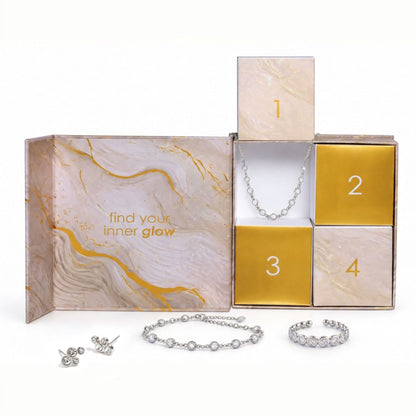 Schmuckset Damen Edelstahl – Adventsbox Radiance in Silber, gestylt