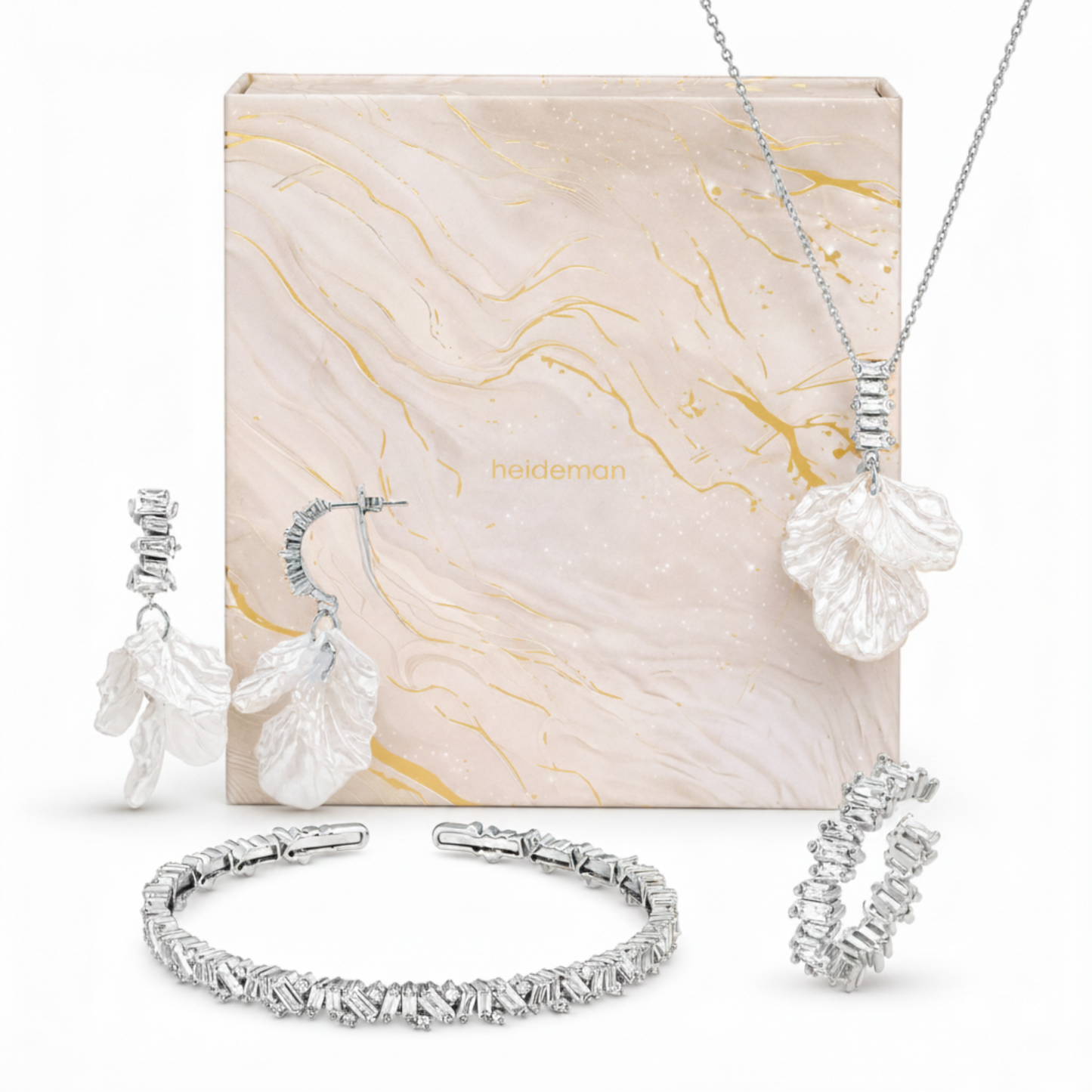 Schmuckset Damen Edelstahl – Adventsbox Celeste in Silber mit Ohrringen, Kette, Armspange und Ring