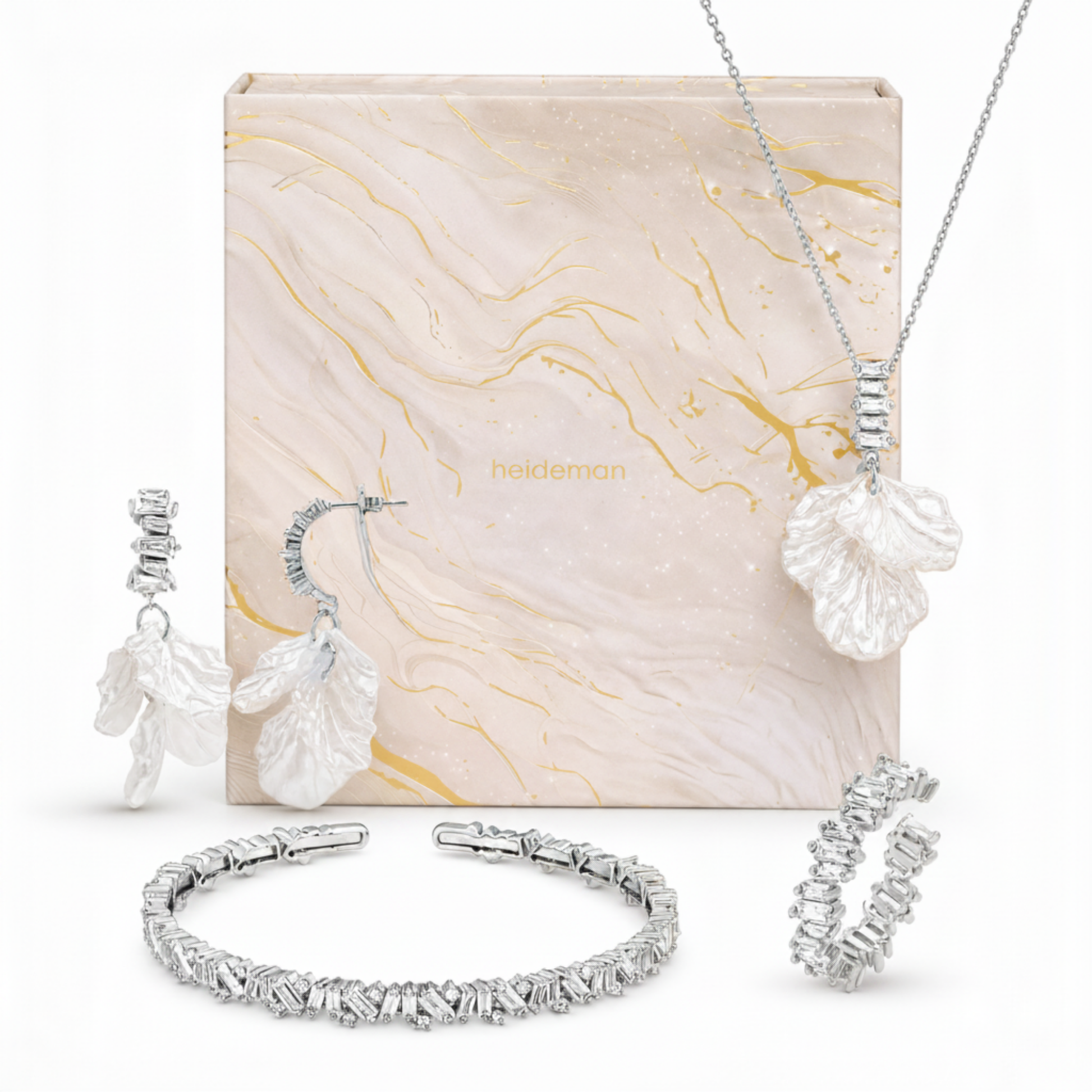 Schmuckset Damen Edelstahl – Adventsbox Celeste in Silber mit Ohrringen, Kette, Armspange und Ring