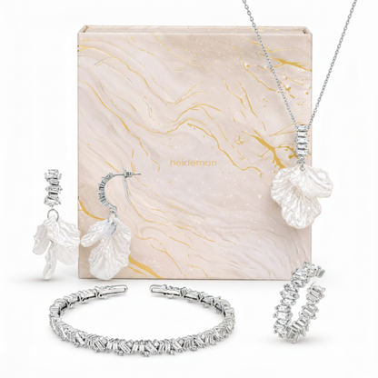 Schmuckset Damen Edelstahl – Adventsbox Celeste in Silber mit Ohrringen, Kette, Armspange und Ring