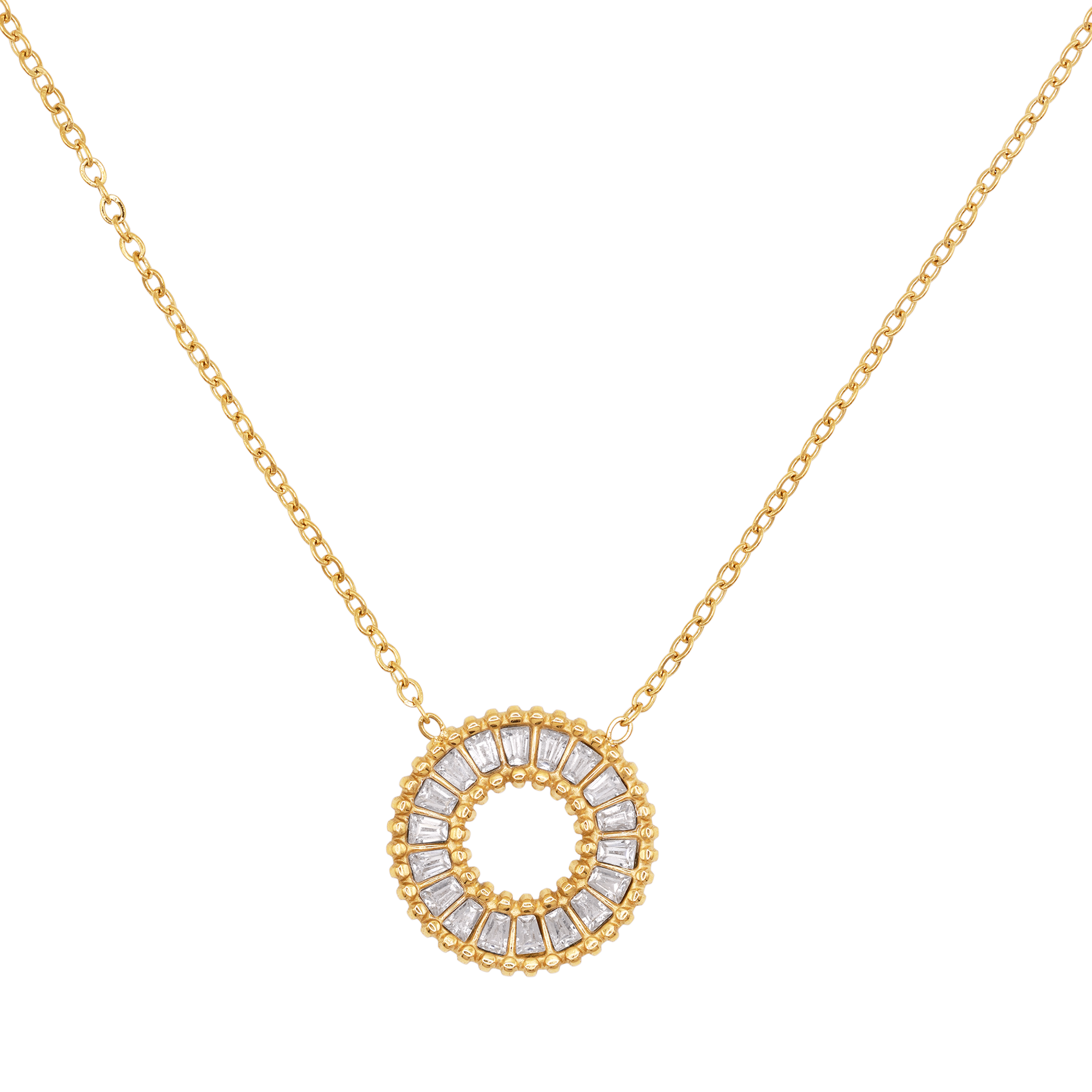 Halskette Damen Gold Fauna in Gold, Produktansicht der Kette mit rundem Zirkonia-Anhänger