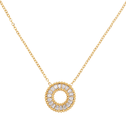 Halskette Damen Gold Fauna in Gold, Produktansicht der Kette mit rundem Zirkonia-Anhänger