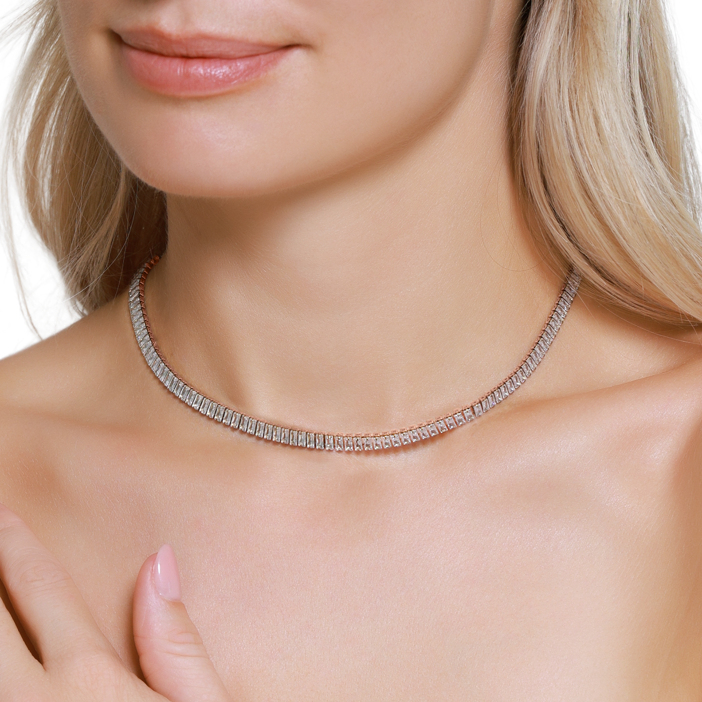Halskette Damen Edelstahl Zelie Rosé - Detailansicht der Zirkonia