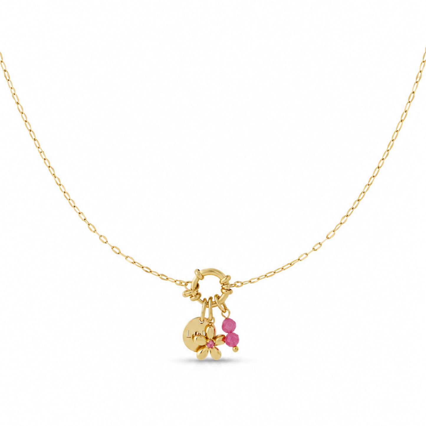 Halskette Damen Gold Katla in Gold - Detailansicht von Gliederkette und Anhaengern