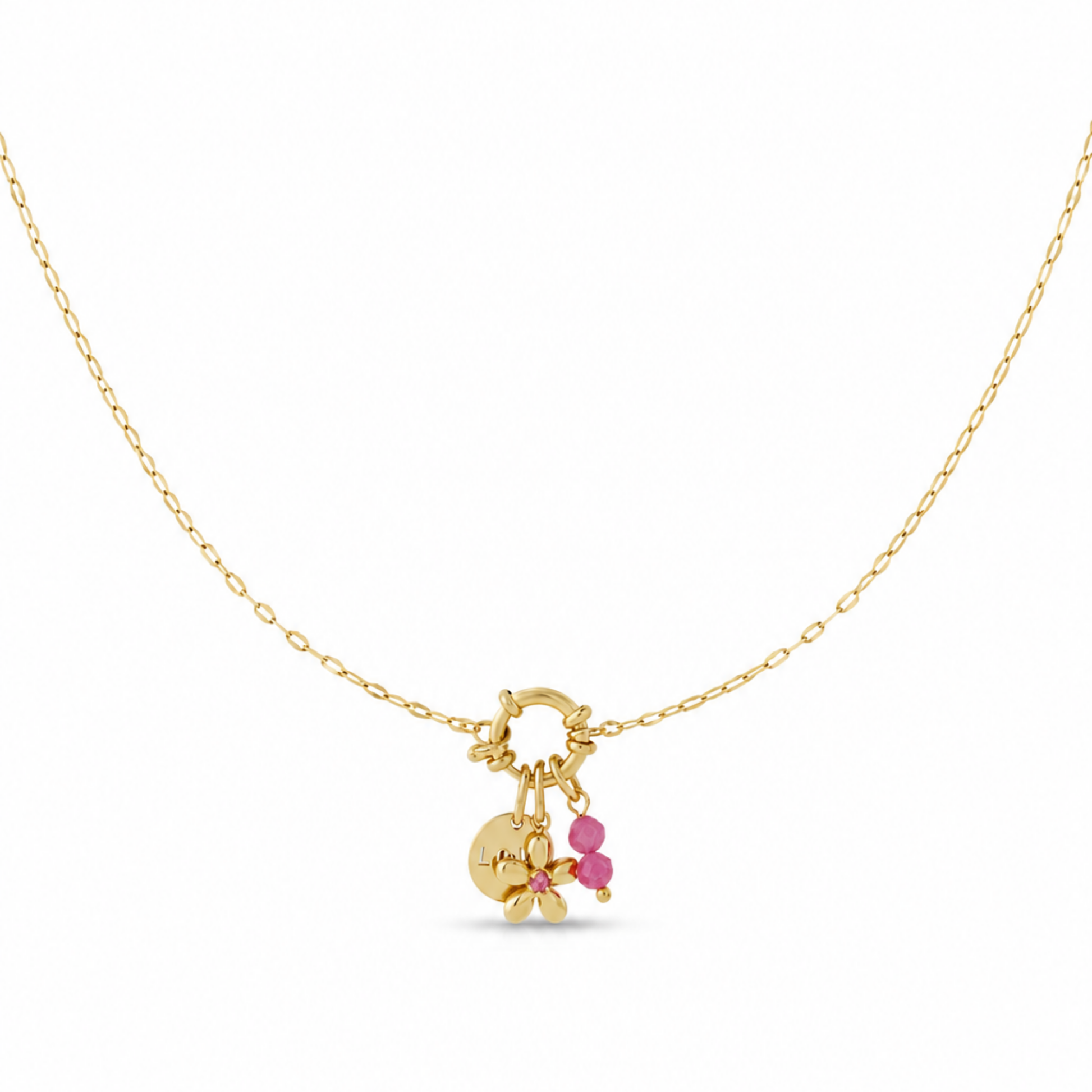 Halskette Damen Gold Katla in Gold - Detailansicht von Gliederkette und Anhaengern