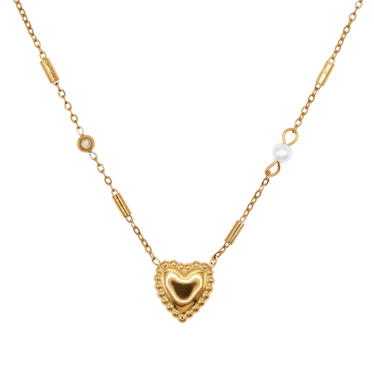 Halskette Damen Edelstahl Ludovica in Gold mit Herz und Perle - Produktbild