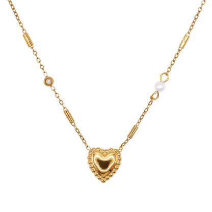 Halskette Damen Edelstahl Ludovica in Gold mit Herz und Perle - Produktbild