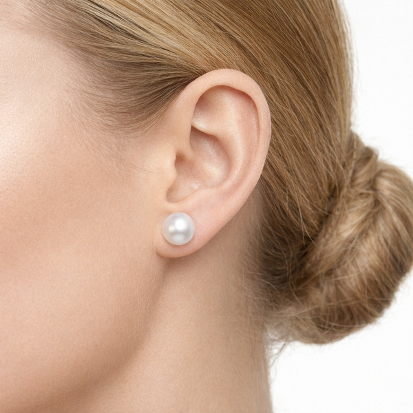 Ohrringe Double mit Perle weiß