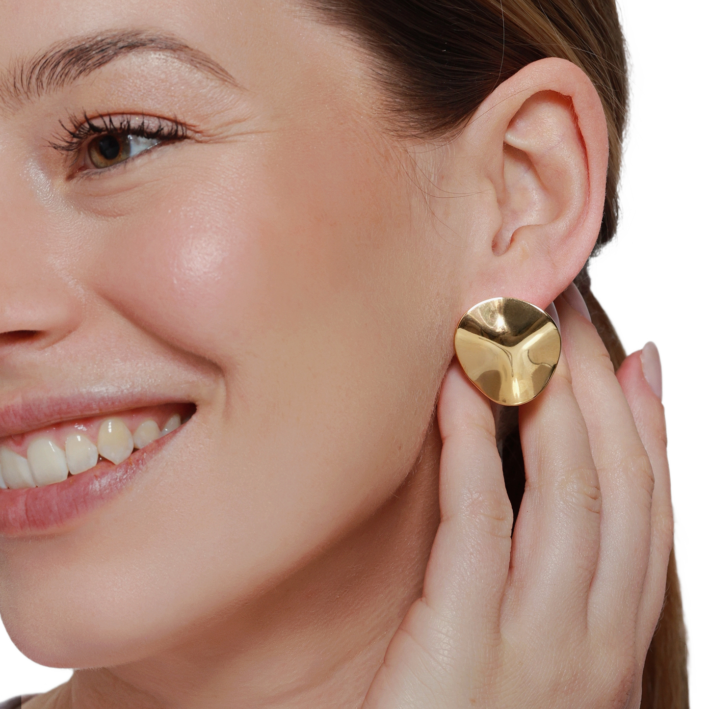 Ohrringe Damen Edelstahl Lani in Gold – Detailaufnahme der organischen Form