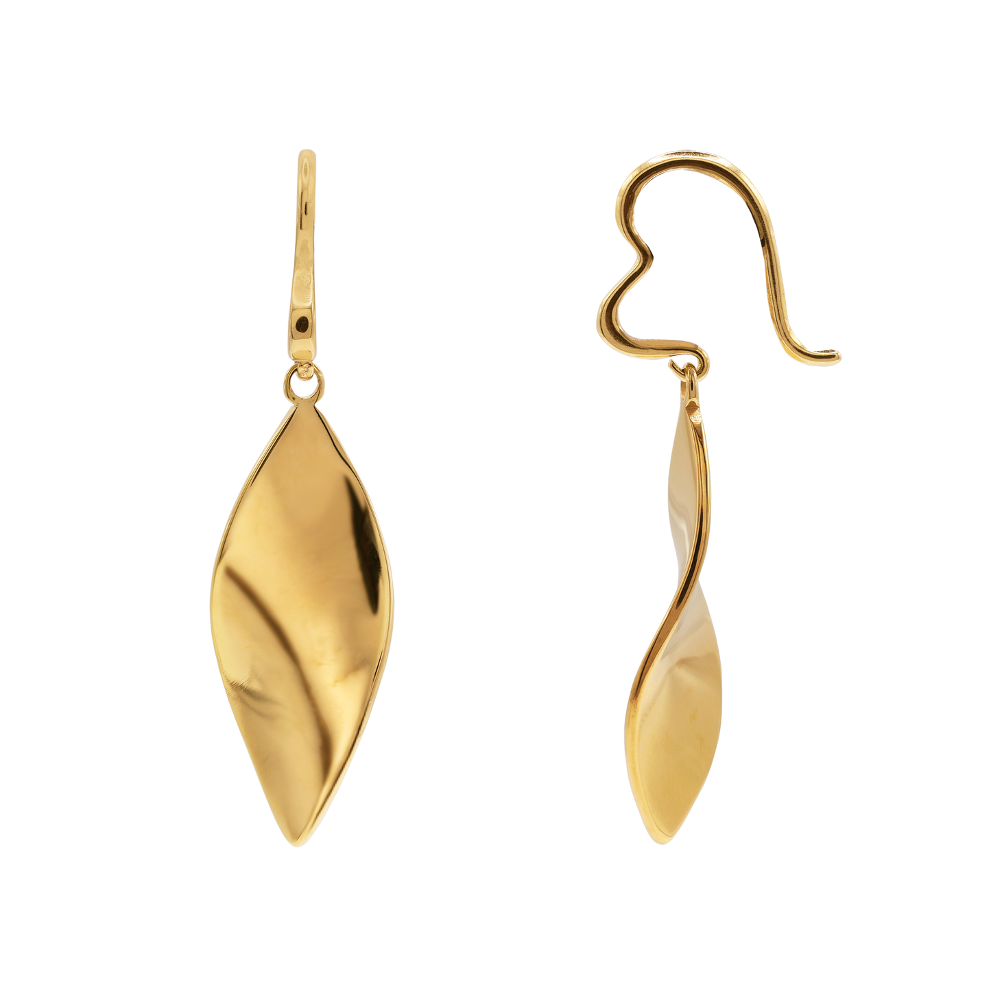 Ohrringe Damen Edelstahl Esma in Gold - Produktansicht der geschwungenen Ohrhänger