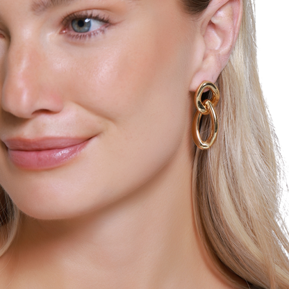 Ohrringe Damen Edelstahl Aitana in Gold, verschlungene Ovale im Detail