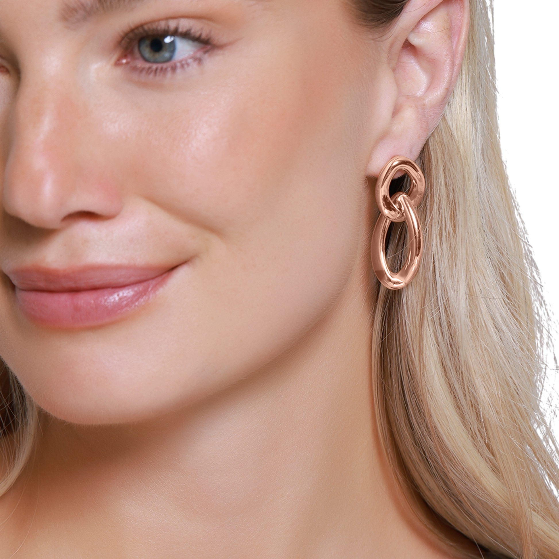 Ohrringe Damen Edelstahl Aitana in Rosé, verschlungene Ovale im Detail