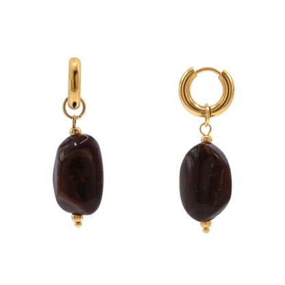 Ohrringe Damen Edelstahl Nefeli in Gold mit Stein Smoked Topaz - Produktbild