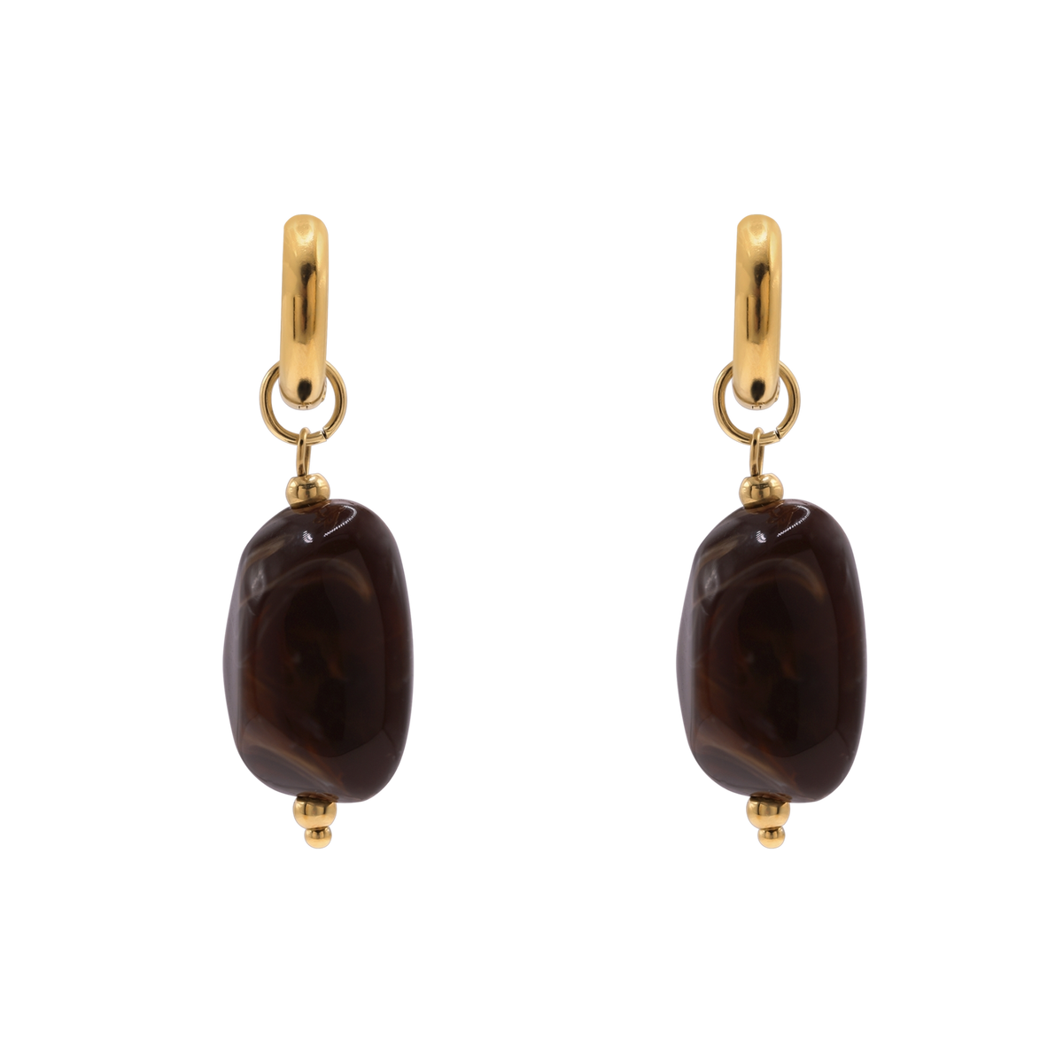 Ohrringe Damen Edelstahl Nefeli in Gold mit Stein Smoked Topaz - Klappverschluss im Detail
