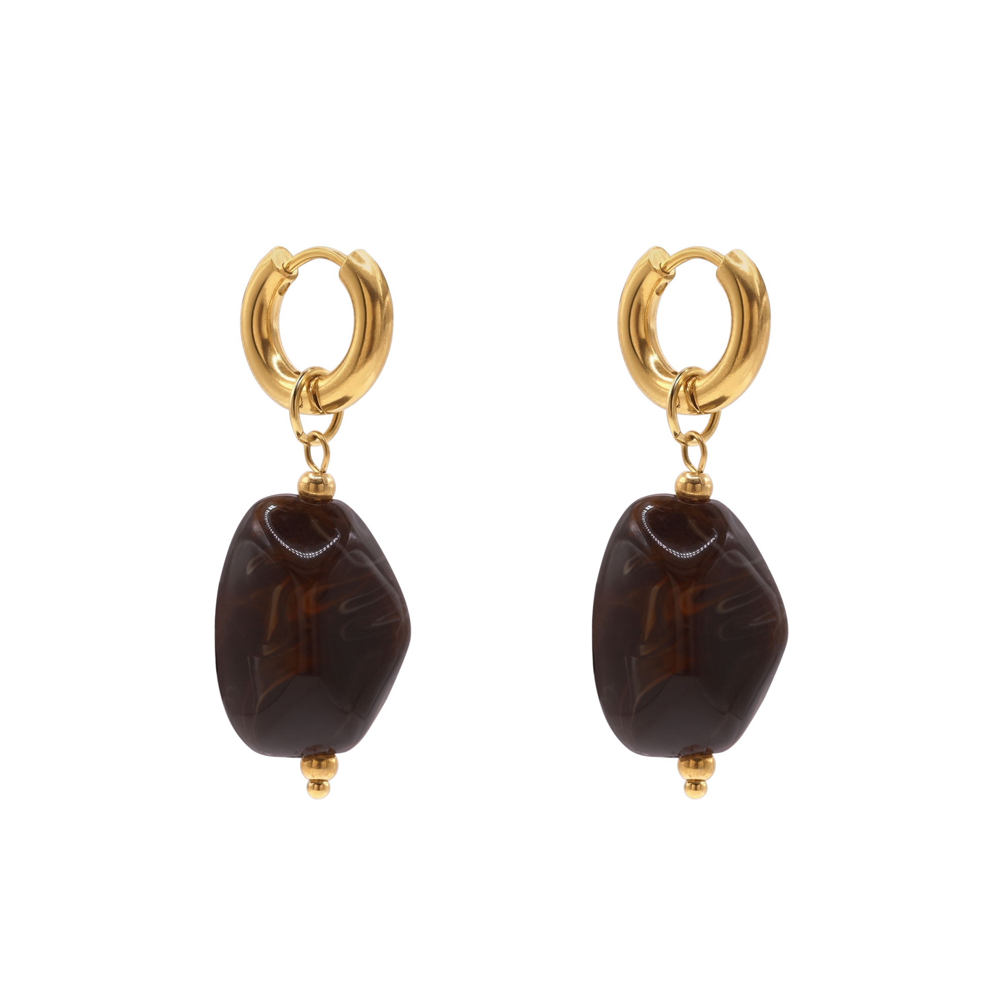 Ohrringe Damen Edelstahl Nefeli in Gold mit Stein Smoked Topaz in der Geschenkbox