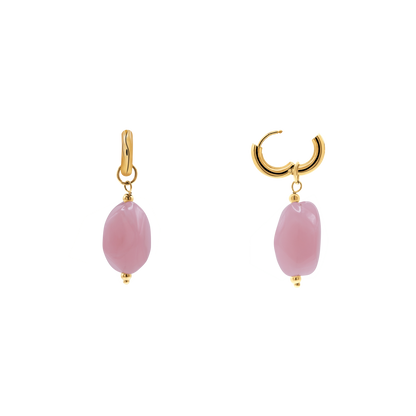 Ohrringe Damen Edelstahl Nefeli in Gold mit Stein Light Rose gestylt zum Outfit