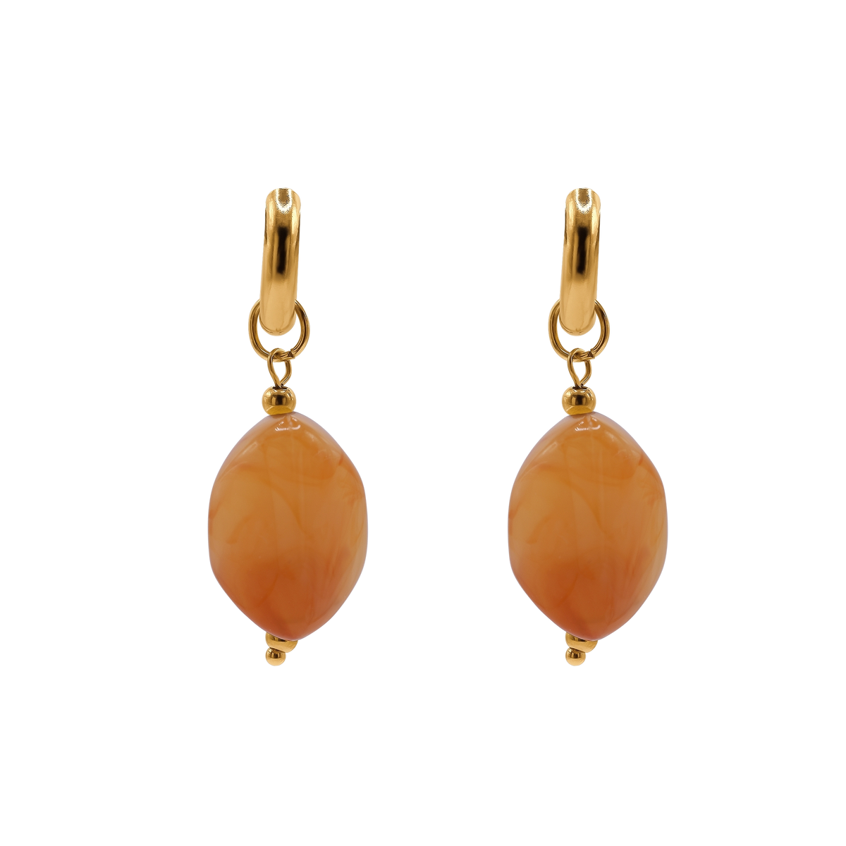 Ohrringe Damen Edelstahl Nefeli in Gold mit Stein Light Peach - Klappverschluss im Detail