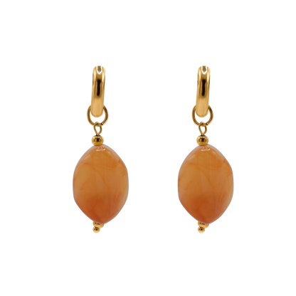 Ohrringe Damen Edelstahl Nefeli in Gold mit Stein Light Peach - Klappverschluss im Detail