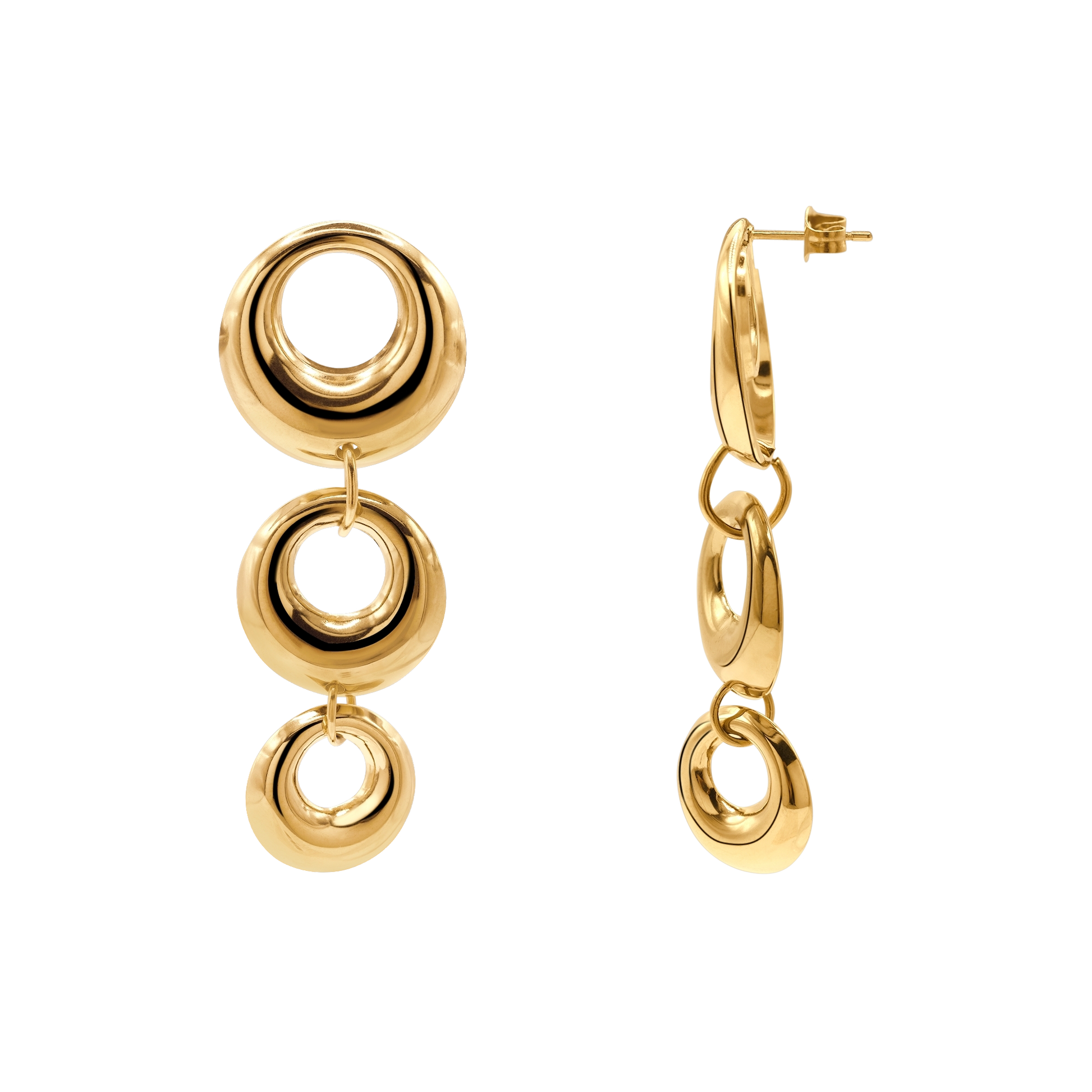 Ohrringe Damen Edelstahl Lilou in Gold - drei Kreise als Hänger von Heideman