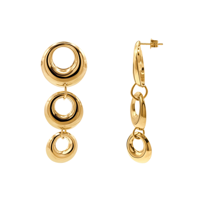 Ohrringe Damen Edelstahl Lilou in Gold - drei Kreise als Hänger von Heideman