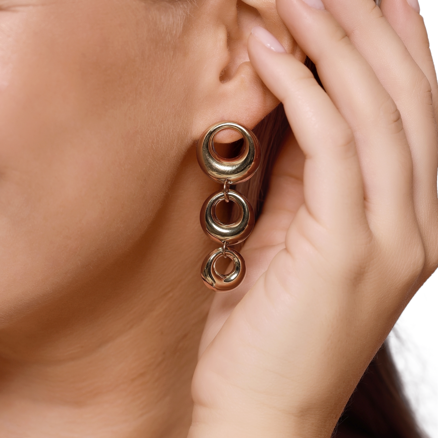 Ohrringe Damen Edelstahl Lilou Gold - Detailansicht der drei Kreise