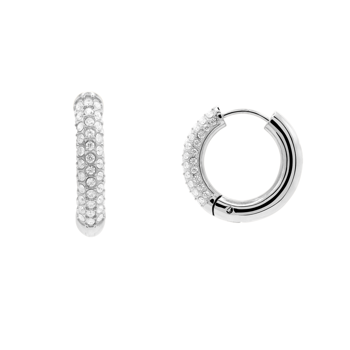 Ohrringe Damen Edelstahl Dahlia in Silber mit weißem Stein - Produktansicht