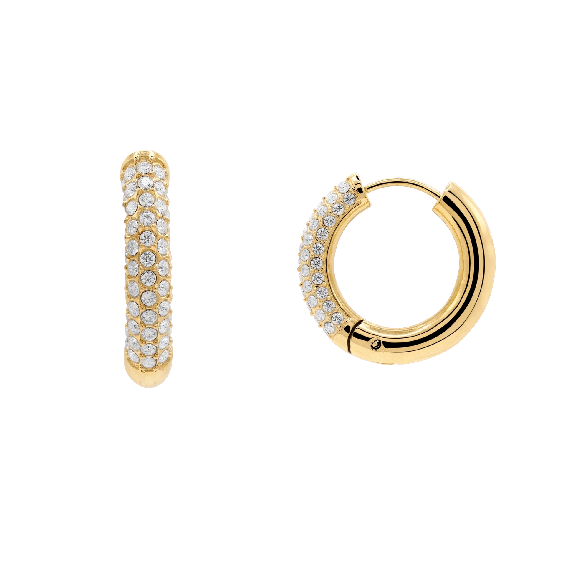 Ohrringe Damen Edelstahl Dahlia in Gold mit weißem Stein - Produktansicht