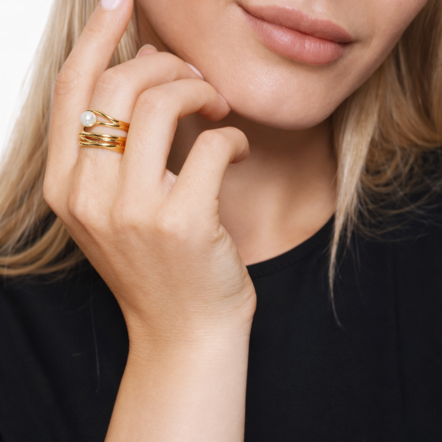 Damenring Serpens gold mit Perle weiß