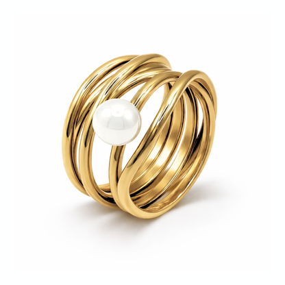 Damenring Serpens gold mit Perle weiß