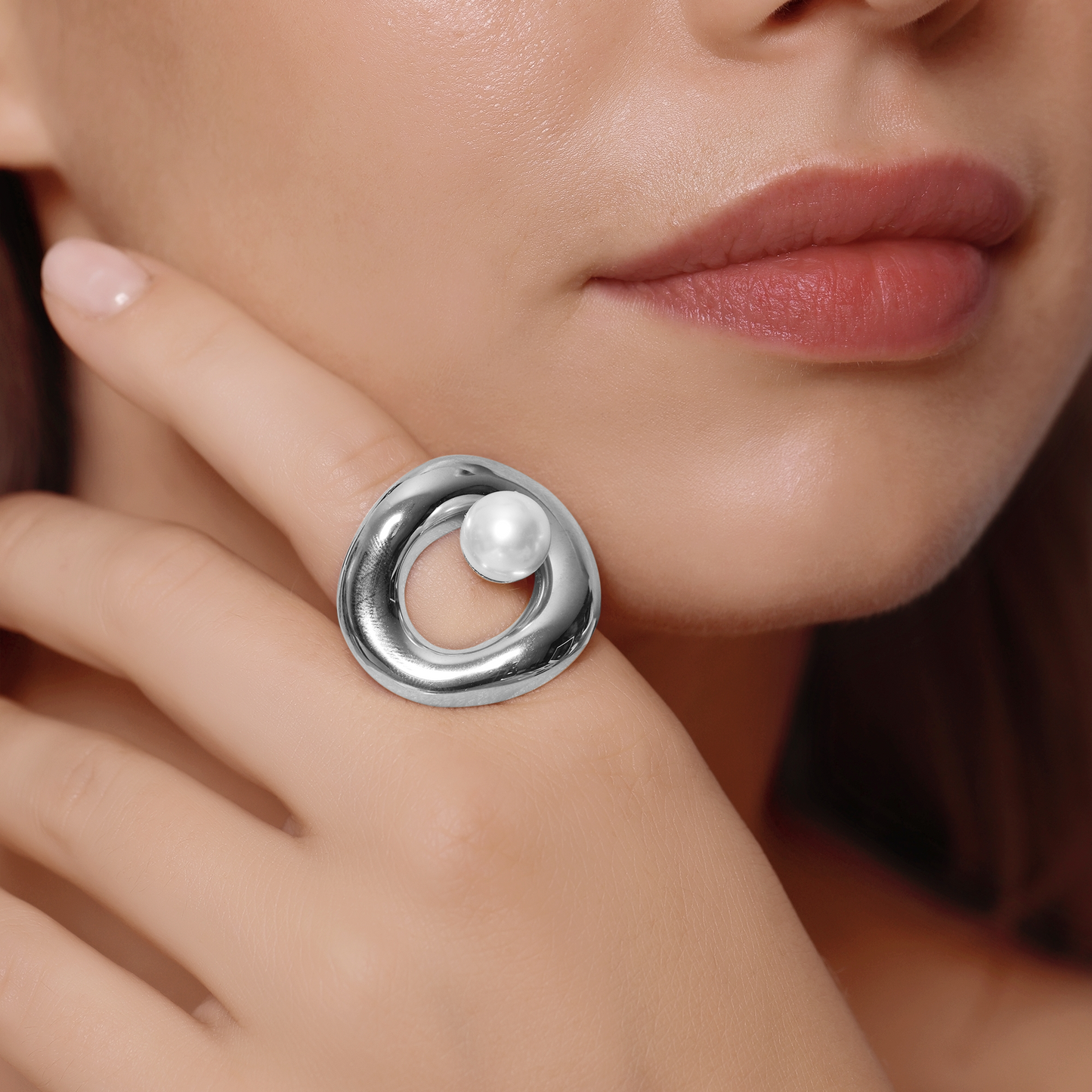 Ring Damen Edelstahl Aveline Silber - Detailansicht der Perle