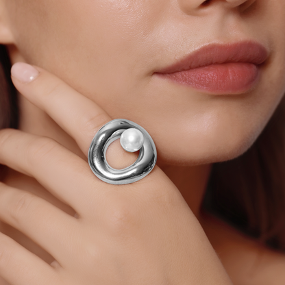 Ring Damen Edelstahl Aveline Silber - Detailansicht der Perle