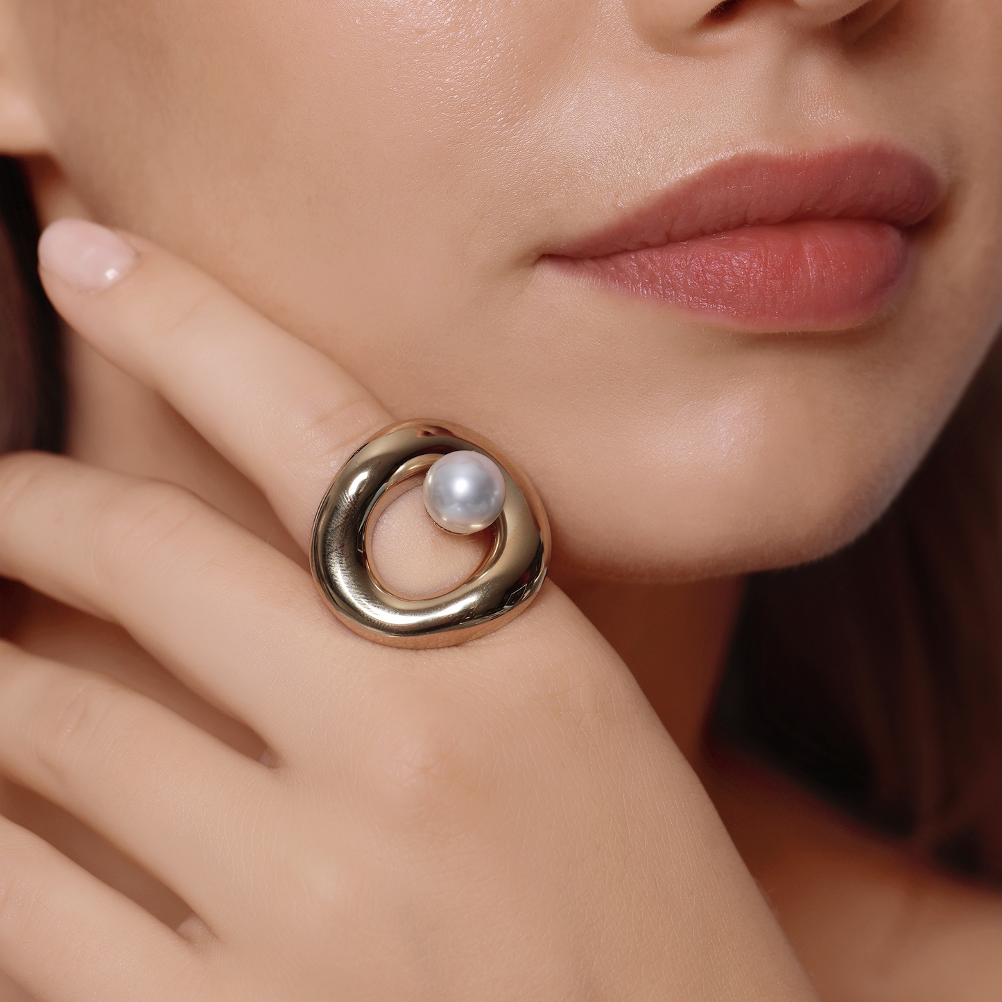 Ring Damen Edelstahl Aveline Gold - Detailansicht der Perle