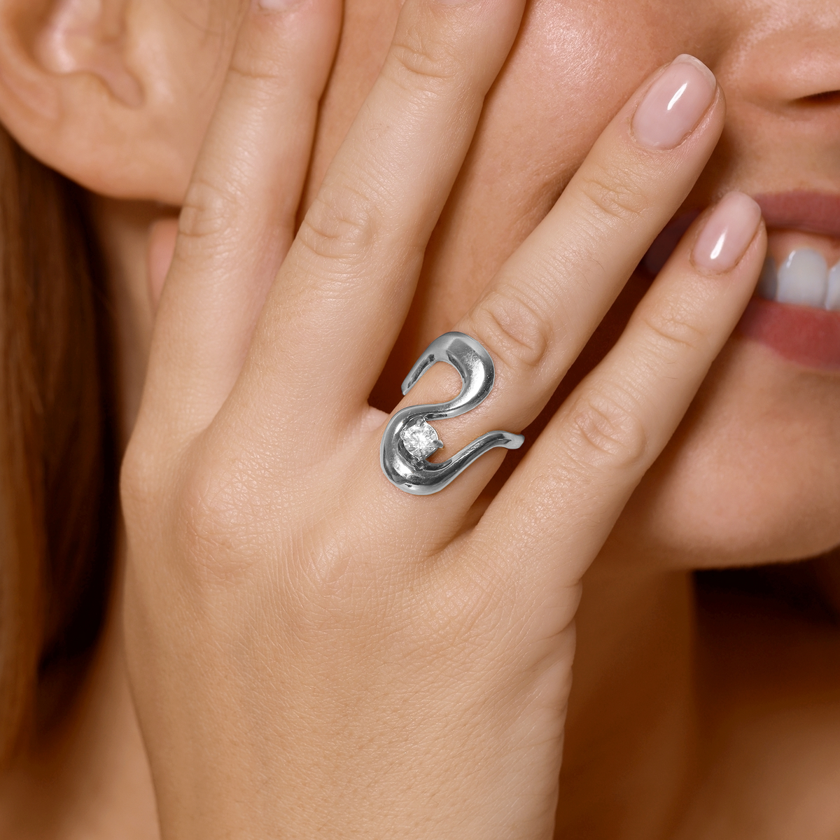Ring Damen Edelstahl Arife Silber - Detailansicht des Steins