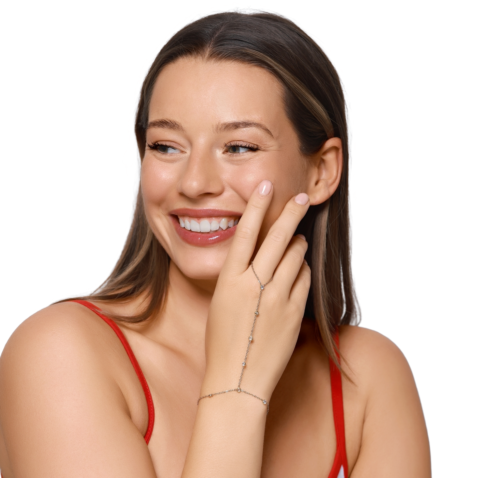 Damen Handkette Poppy Gold an der Hand getragen